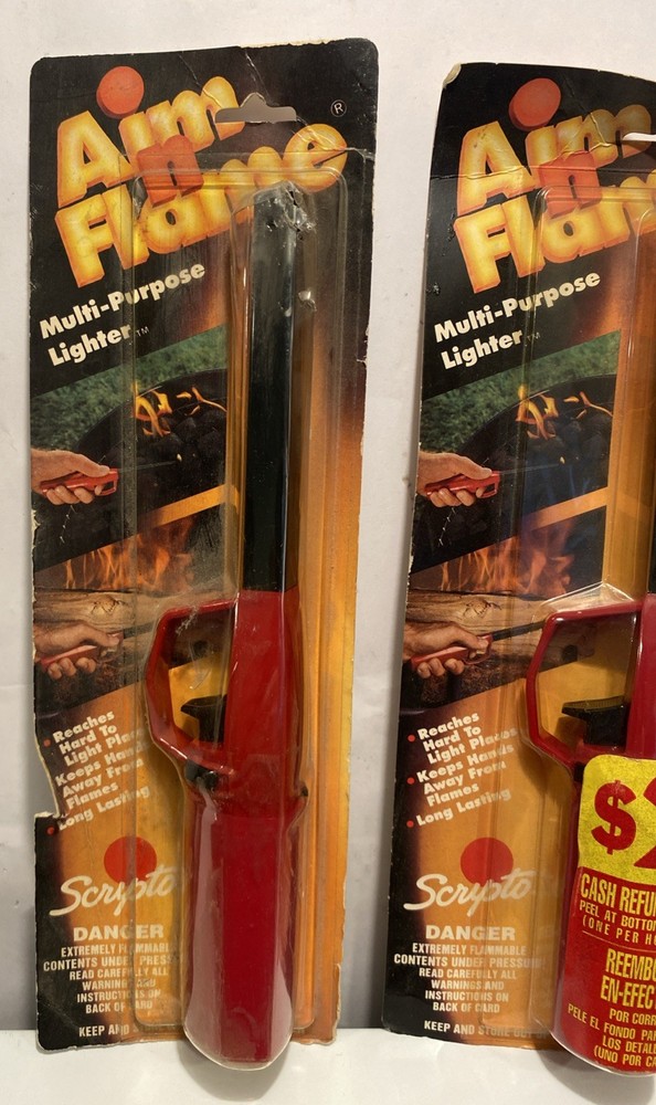 2X Vtg 1993 Scripto Red Plastic Portable Aim N Flame Multi Purpose Lighter Pair