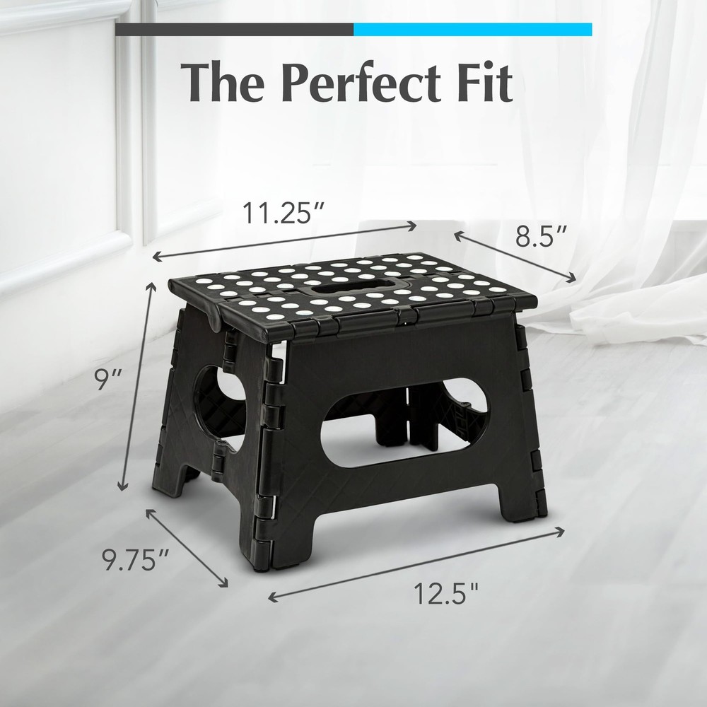 Handy Laundry Folding Step Stool - Sturdy Enough Collapsible 9 Inch, Black