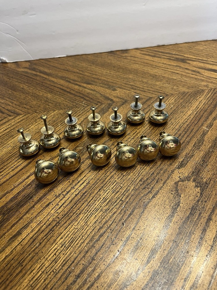 Vintage Lot Of 13 Solid Brass Round Drawer Pull Knobs
