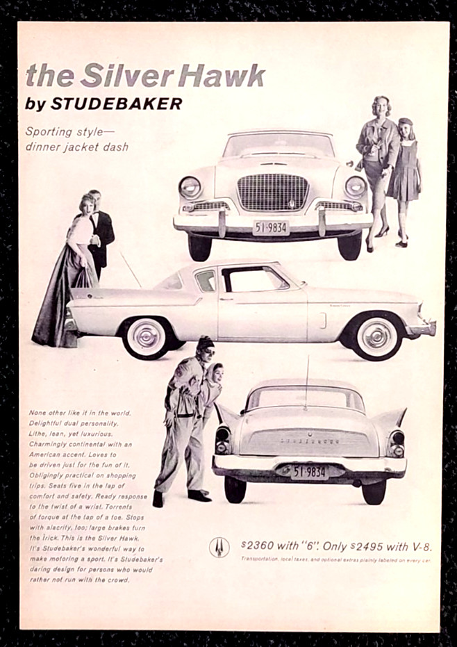 Studebaker Silver Hawk Original 1959 Vintage Print Ad Wall Art