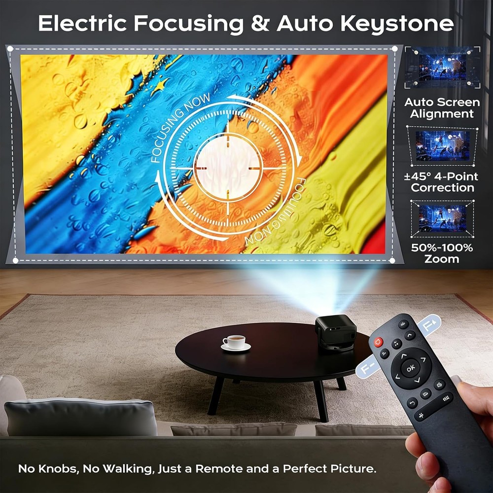 Auto Keystone Native 1080P Projector 4K Support
