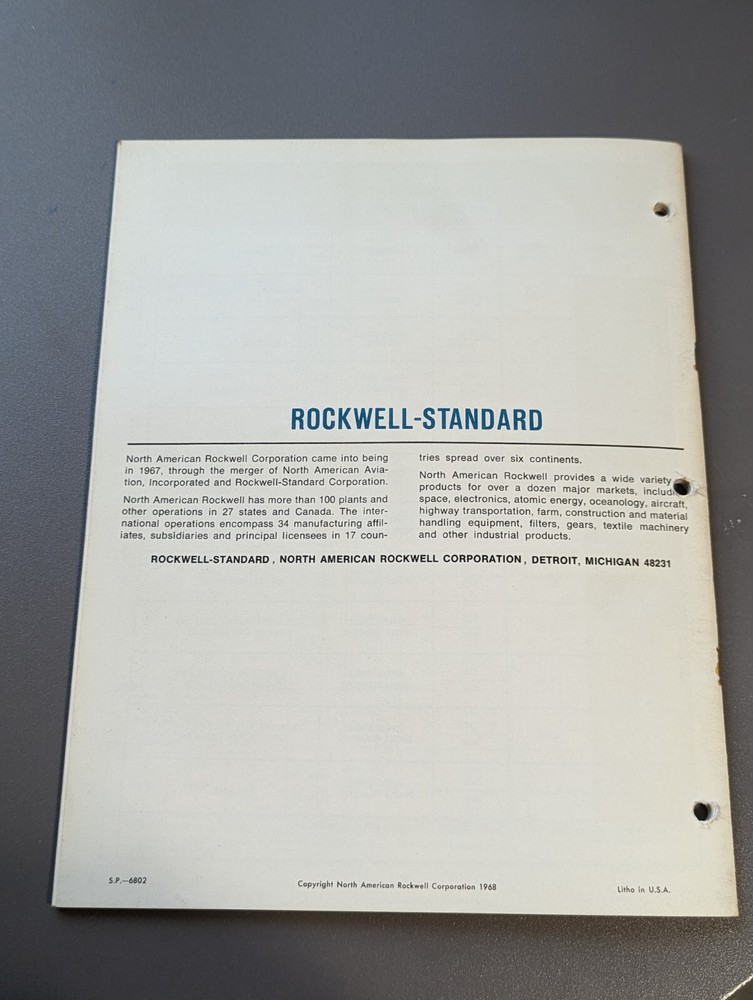 1968 ROCKWELL STANDARD Axles & Components BROCHURE