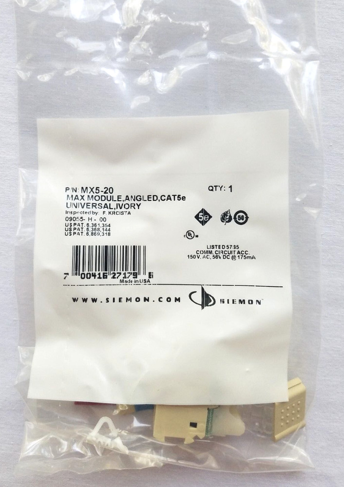MX5-20 Category 5e Siemon MAX5e Angled Jack, Ivory