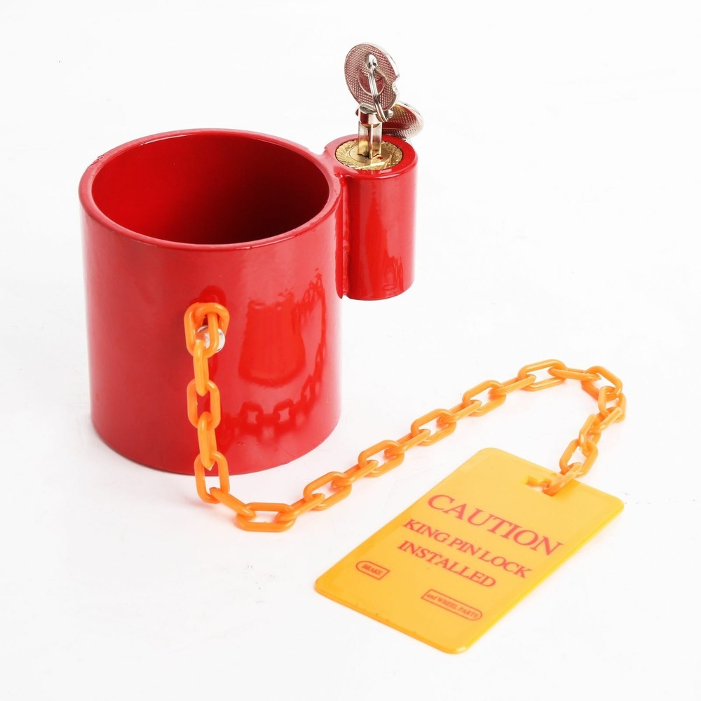 Kingpin Lock Wheel Trailer Lock King Pin Red Lock with Bright Yellow Caution Tag