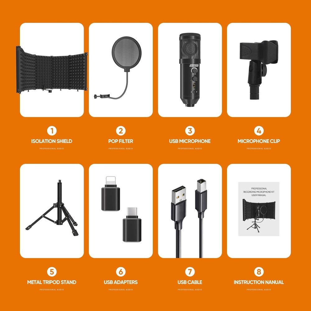 USB Studio Microphone Kit with Isolation Shield & Tripod - Perfect for Recording
