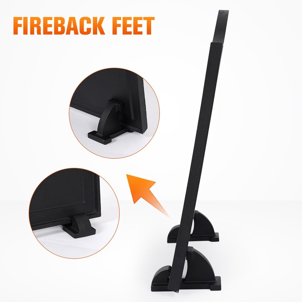Firebacks for Fireplace,Cast Iron Fireback with Feet,Fireplace 17inch, Black