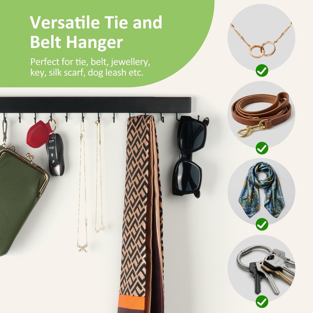 2 Pack Tie Rack Wall 13.5 inches (width) x 0.55 (height), Black