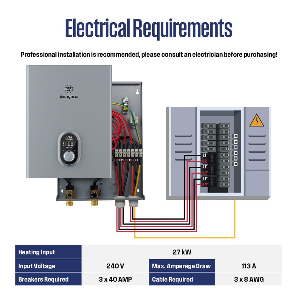Used- 27KW Electric Tankless Water Heater Instant Hot On Demand Smart WiFi 240V