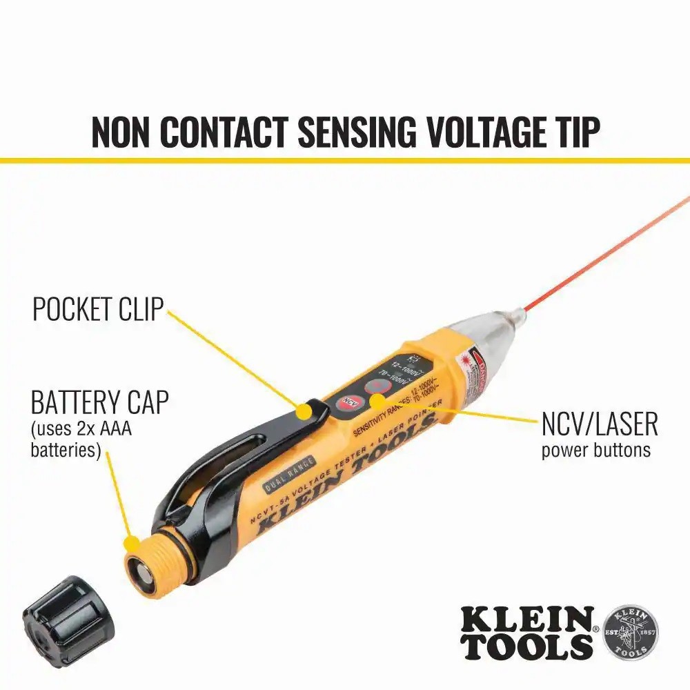 KLEIN Dual Range Non-Contact Voltage Detector Tester NCVT with Laser Pointer