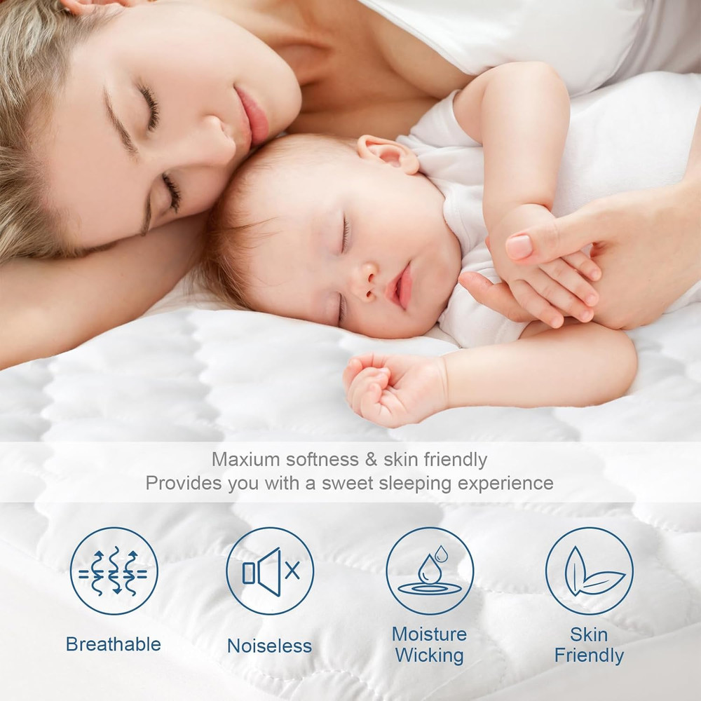Waterproof Quilted Full Size Mattress Protector Pad with Deep Pocket, White