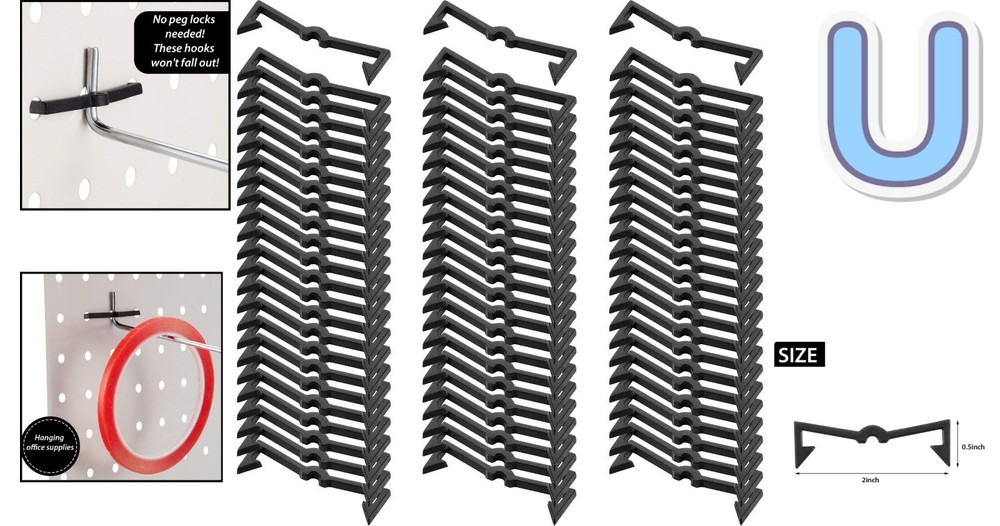Modern Black Pegboard Clips & Hook Locks - Easy Install 100 Pack for Organizing