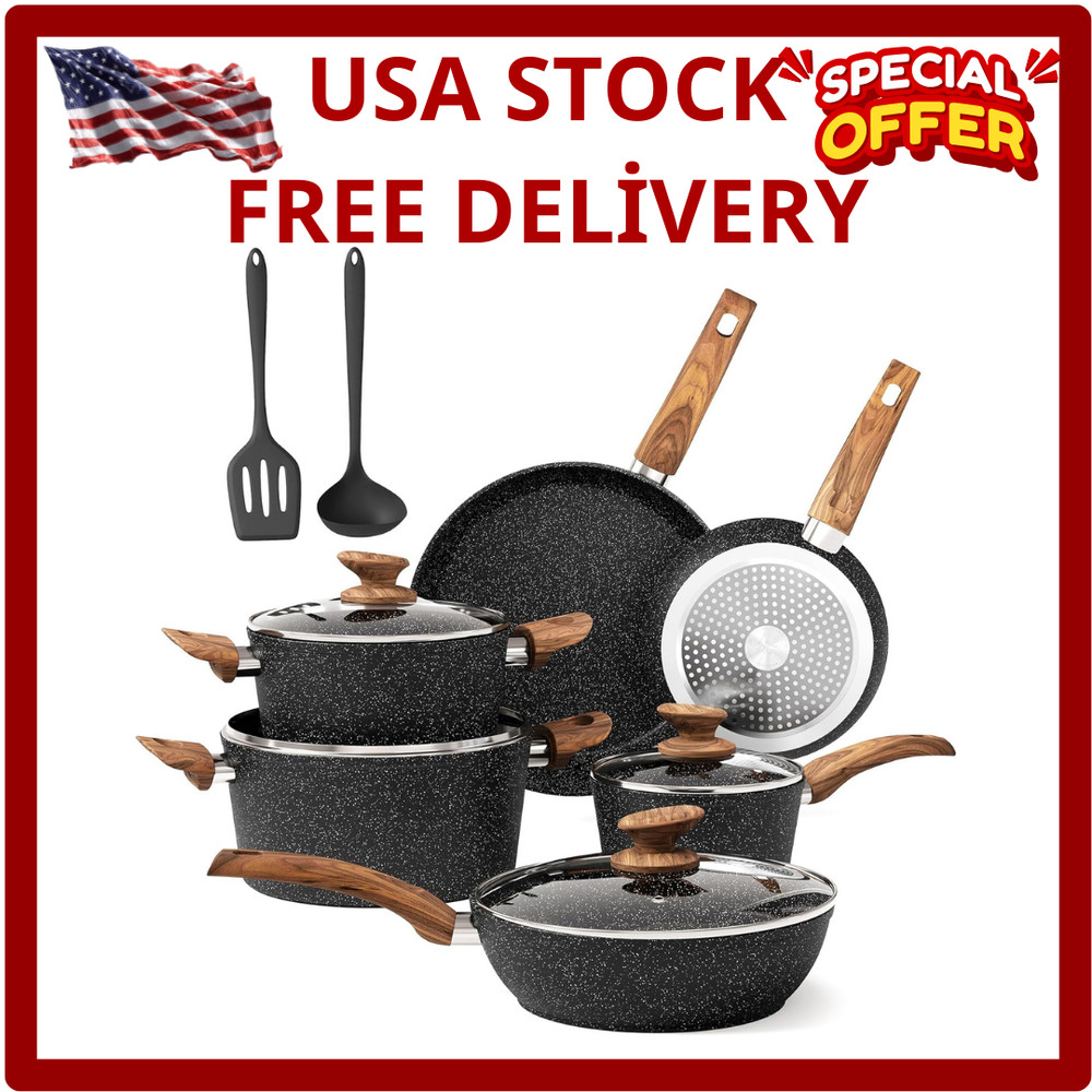 Induction Pots and Pans Set Non Stick, 12 Piece Nonstick Kitchen Cookware Sets,