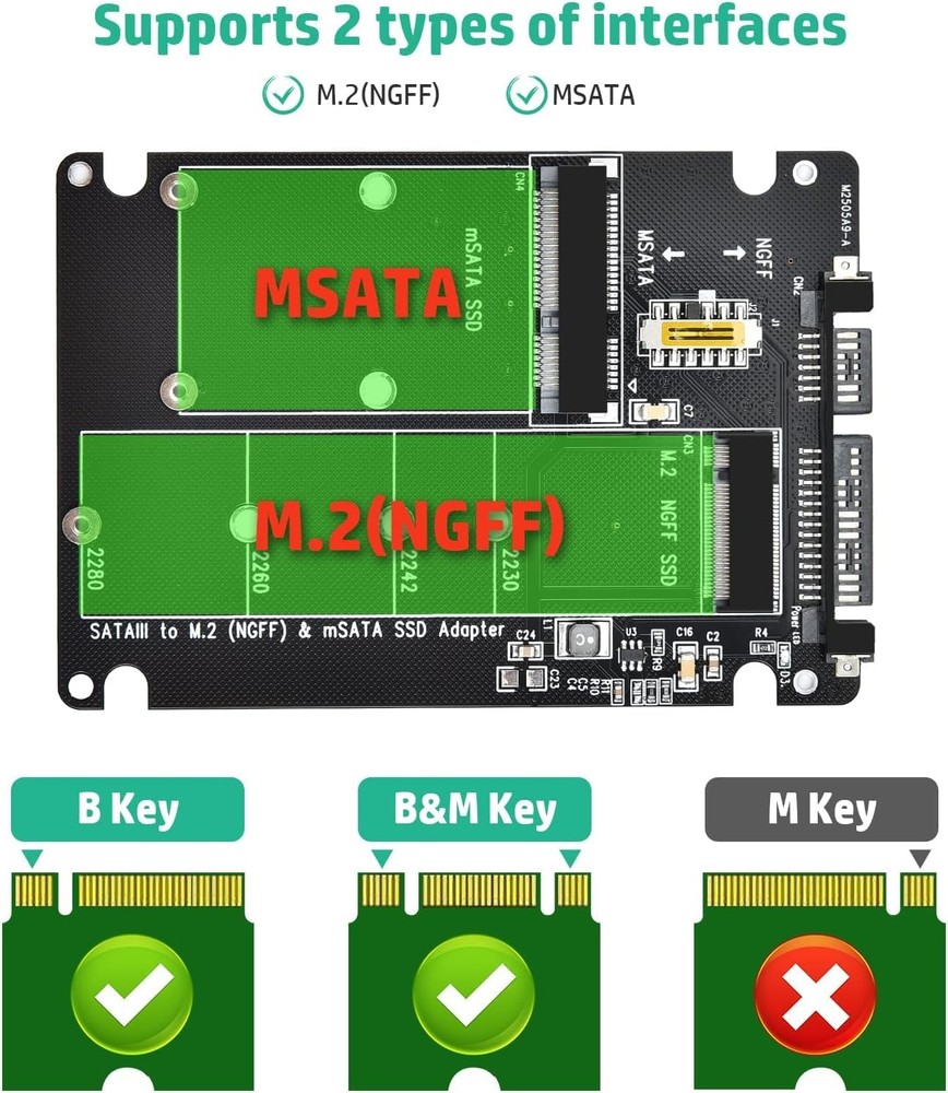 M.2 to SATA Adapter for MSATA/M.2 NGFF SSD