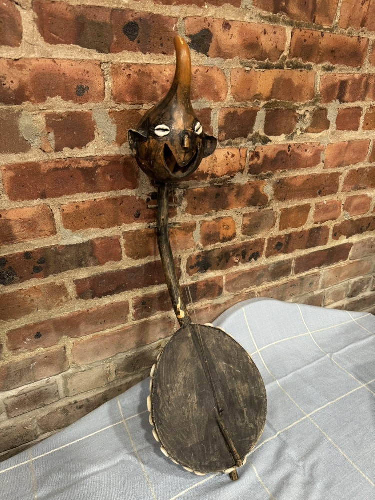 Antique Handmade African String Instrument 3-string Gourd Head Guitar
