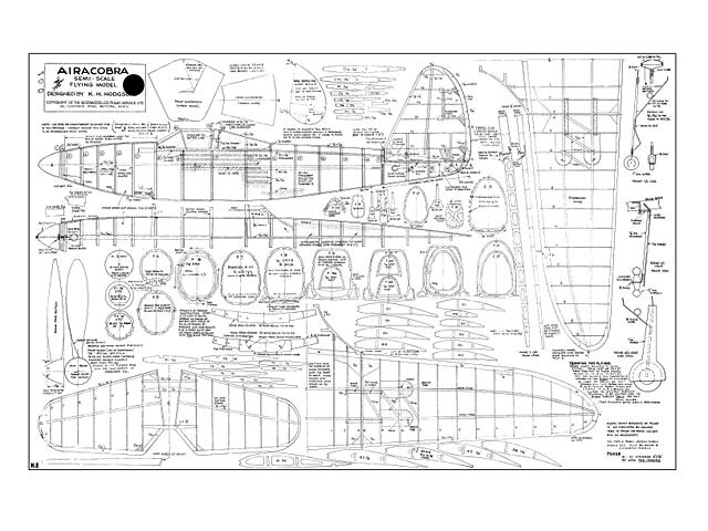 Airacobra Rubber scale model 43" Model Airplane Printed Plans & Templates