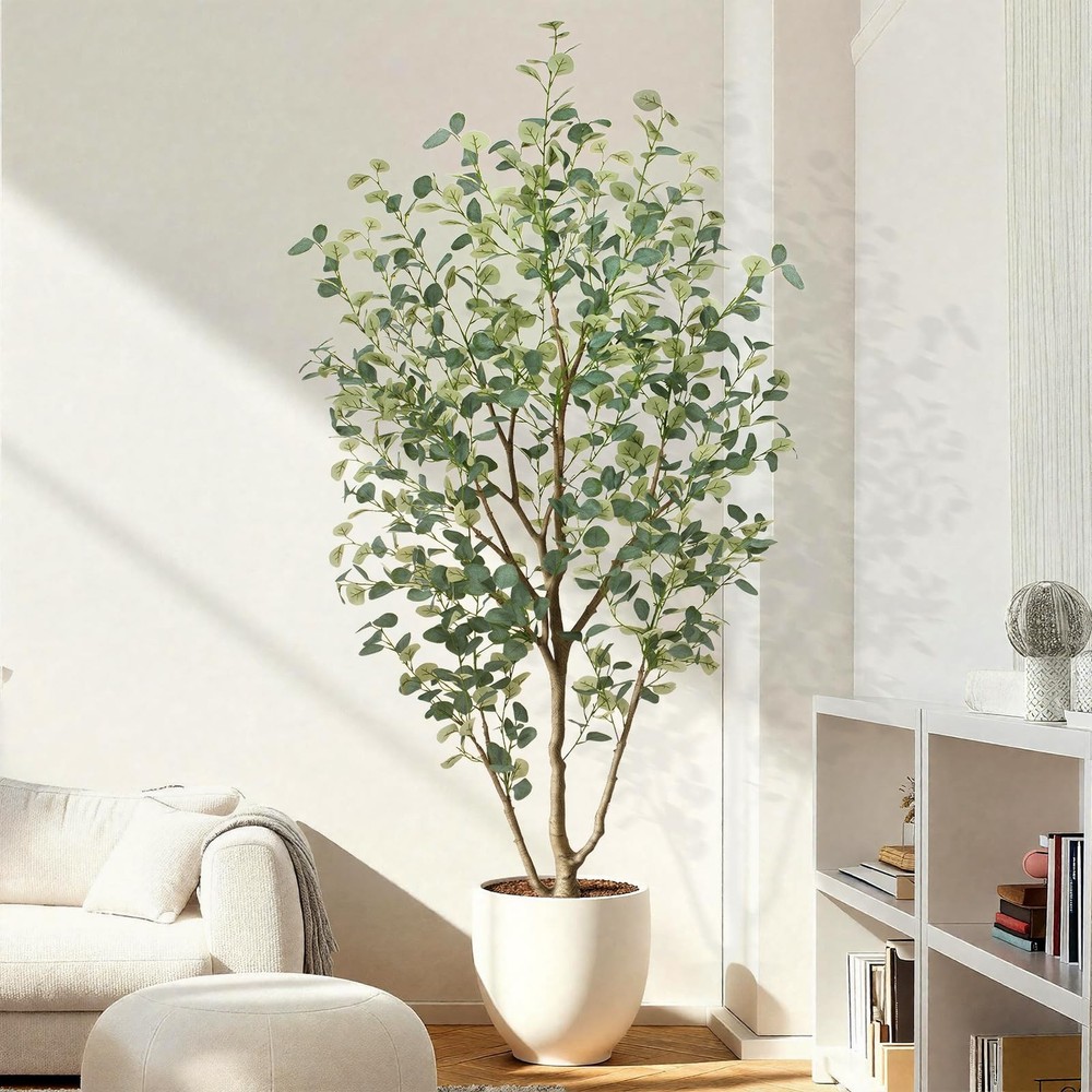 7FT Artificial Eucalyptus Tree Indoor, Faux Eucalyptus Tree with 689 Silk Lea...