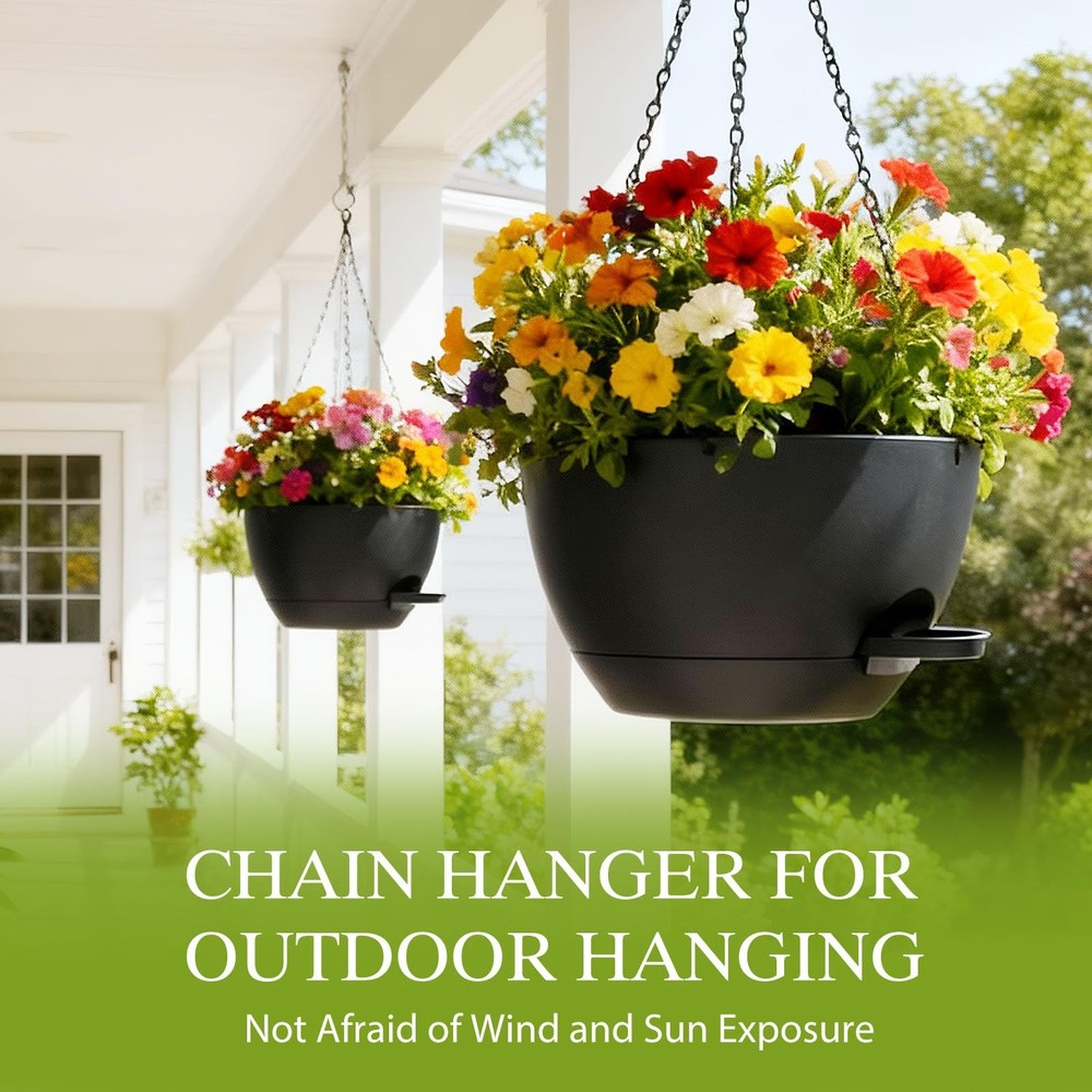 SQKH 12" Self-Watering Hanging Baskets Planters w/ Chains - 2 Pack