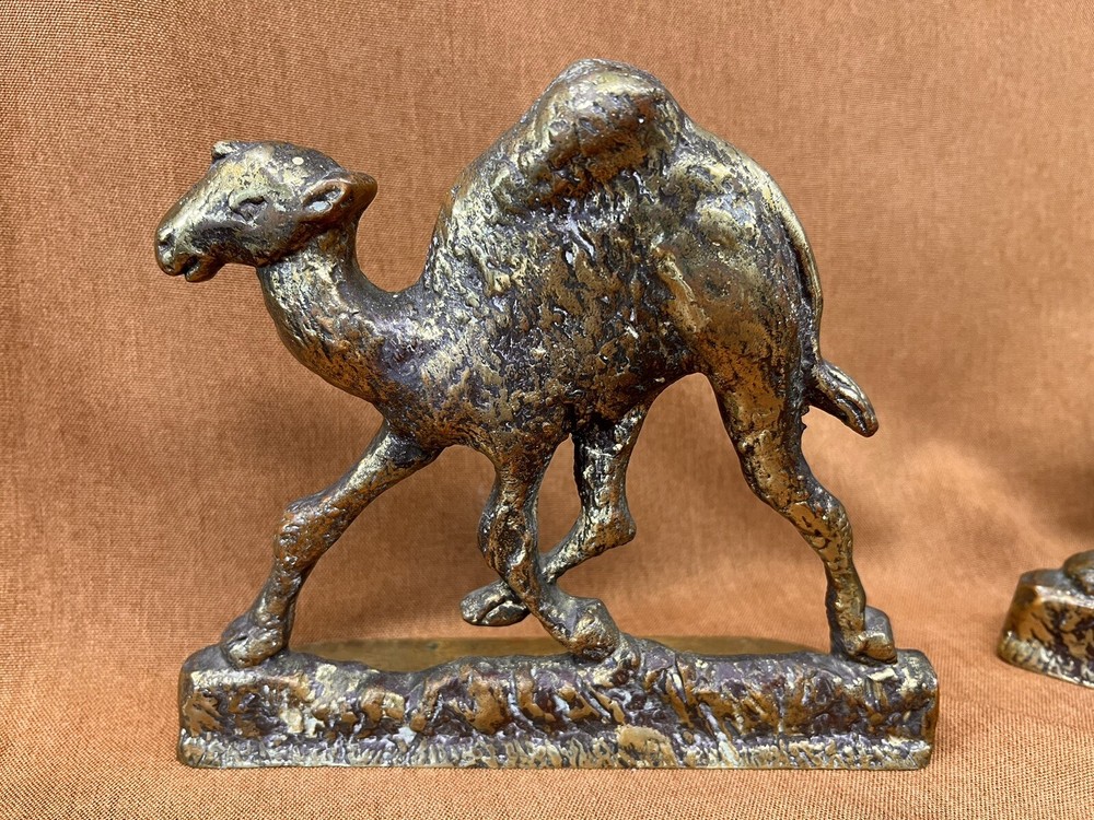 (3) Vintage / Antique Solid Brass Running Racing CAMEL Bookends ~ Orientalist