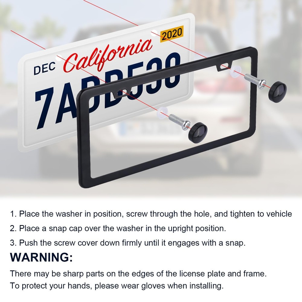 License Plate Frames Black 2 Pack Rustproof Stainless Steel License Plate Holder