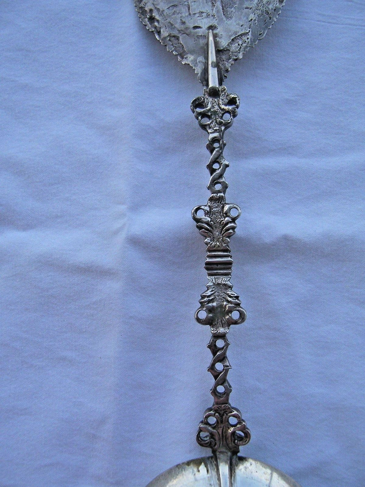 ENORMOUS HALLMARKED ORNATE DUTCH SOLID SILVER SERVING FORK & SPOON SET 396 grams