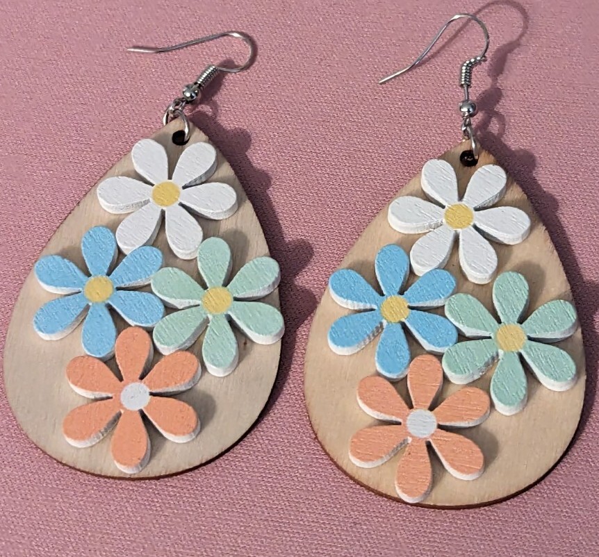 Spring Floral Wooden Earrings