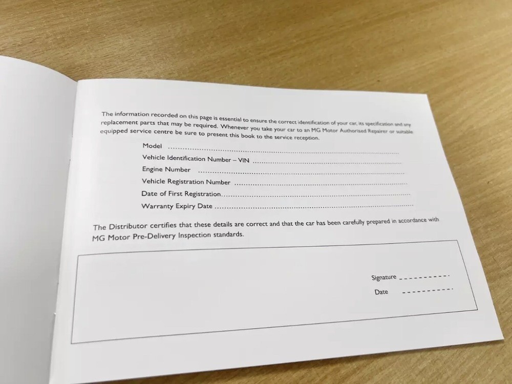 MG MG4 Service History Book Blank For All Models