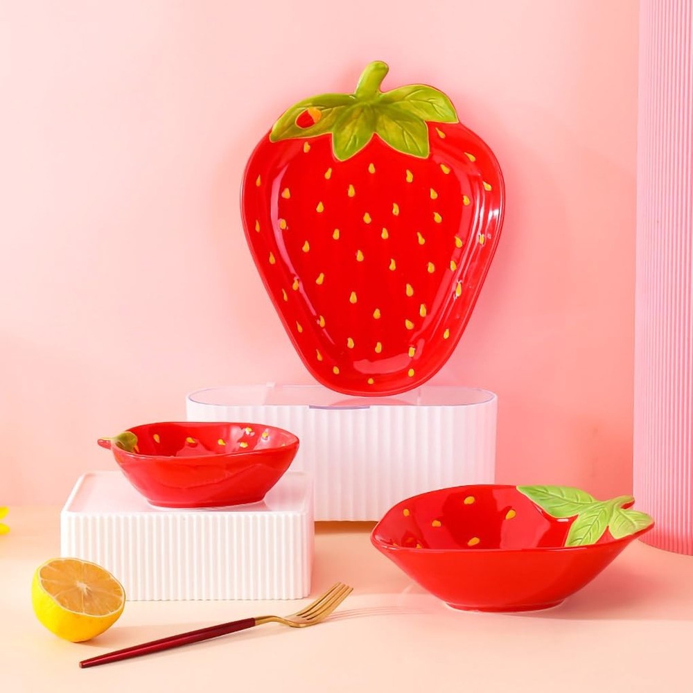 Creative Fruit Shaped Ceramic Dinner and Dessert Plate - Strawberry - 1 PCS