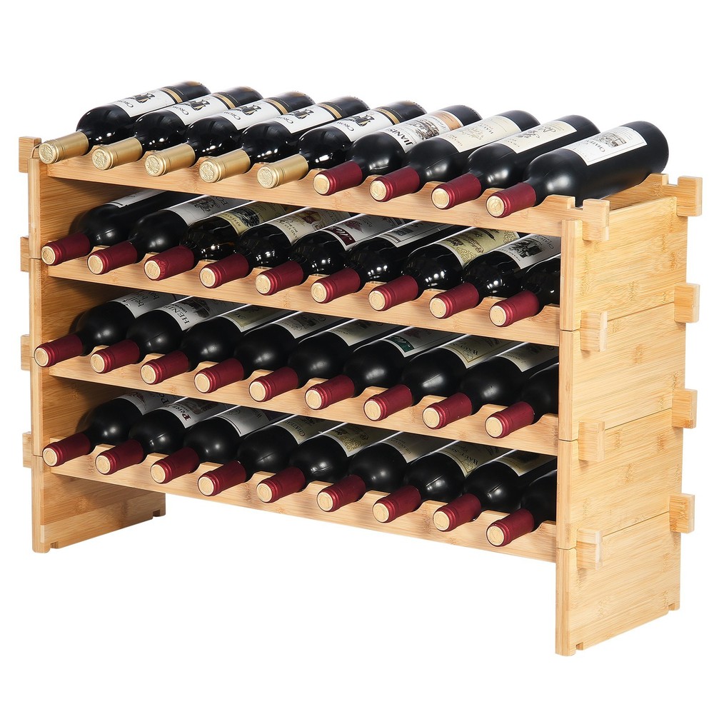 48-Bottle Stackable Bamboo Wine Rack, 6-Tier Modular Display Shelf