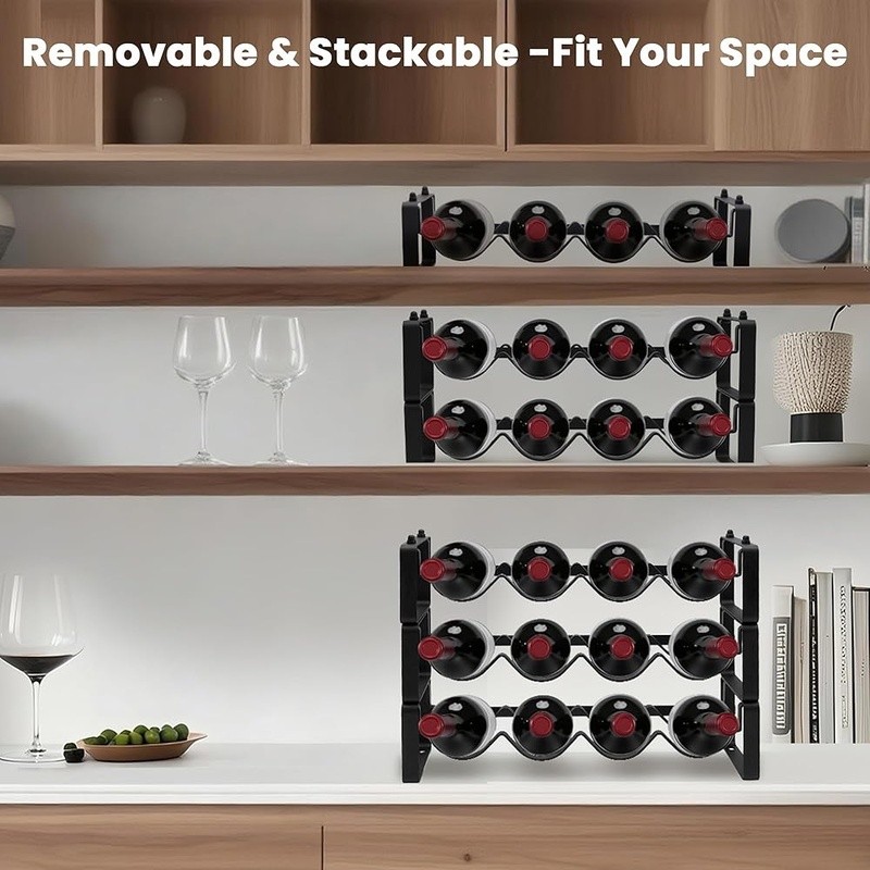 Compact Wine Rack 4 Bottles Small Space Stackable Metal Organizer Durable Design