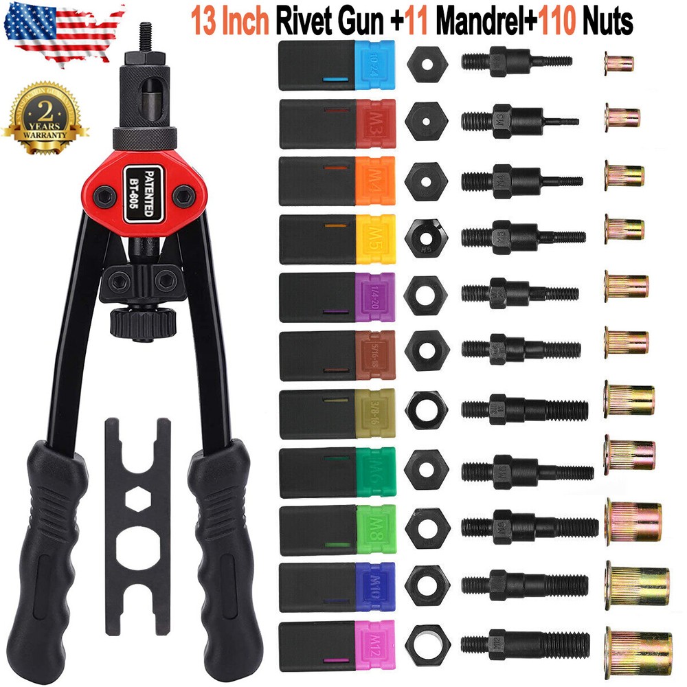 13" Rivet Nut Gun Kit Rivnut Tool Nut Setter Thread Setting Nutsert Metric&SAE