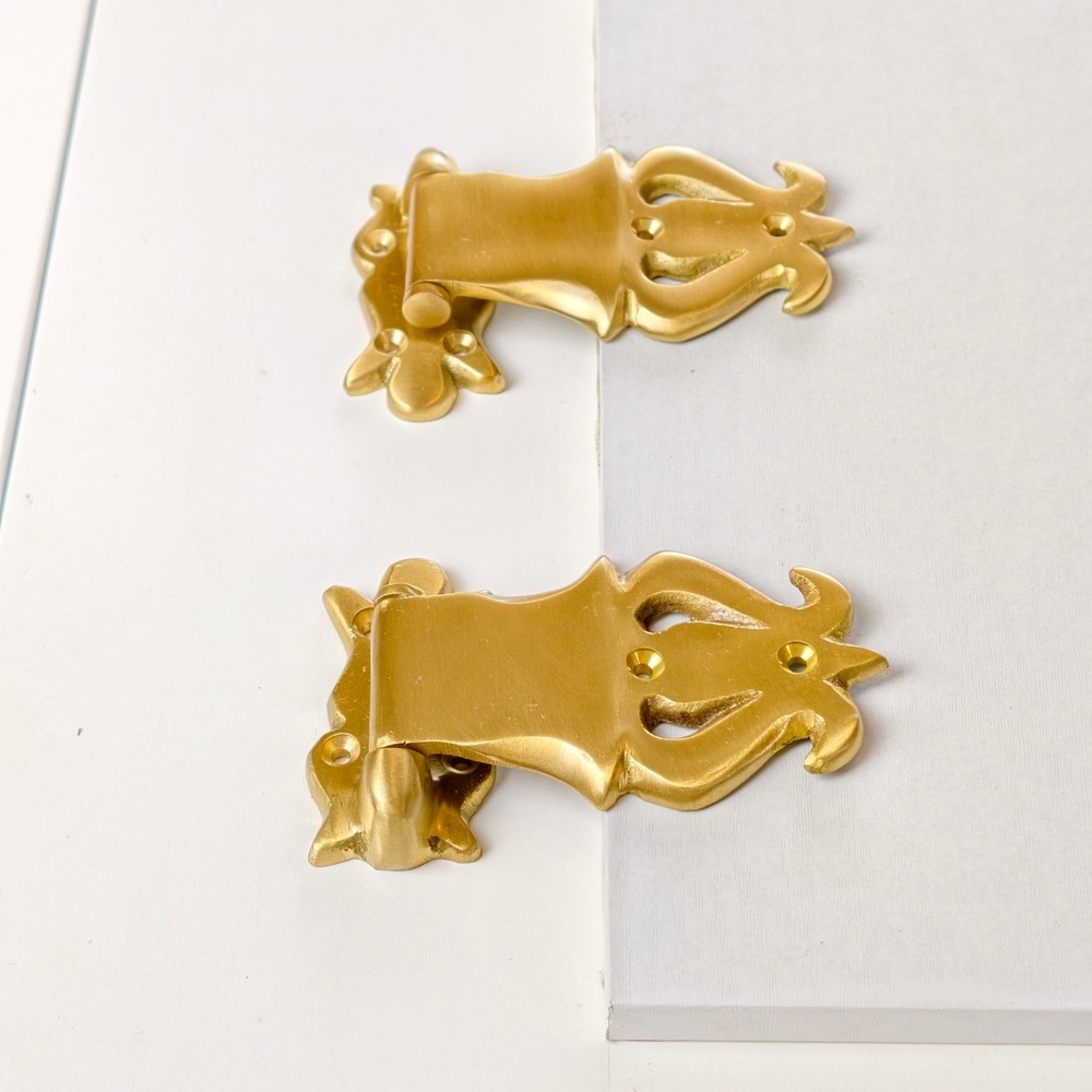2 x Vintage Solid Brass Ice Box Hinges 4" Offset 3/8 Heavy Cast Antique Style