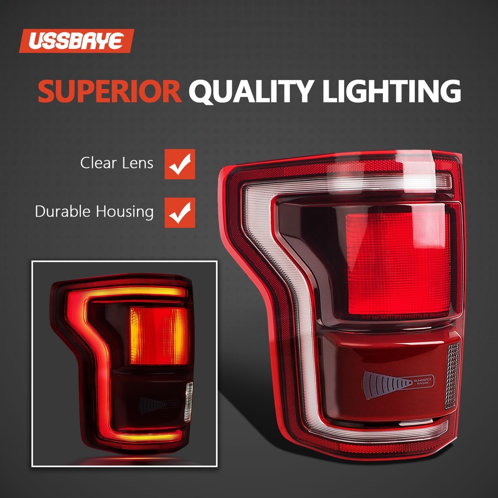 For 2017-2019 Ford F-150 Raptor LED Tail Light w/ Blind Spot Red Black Left Side