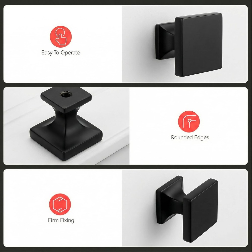 5 Pack Black Cabinet Knobs Drawer Knobs - Solid Square Dresser Knobs MO6785BK...