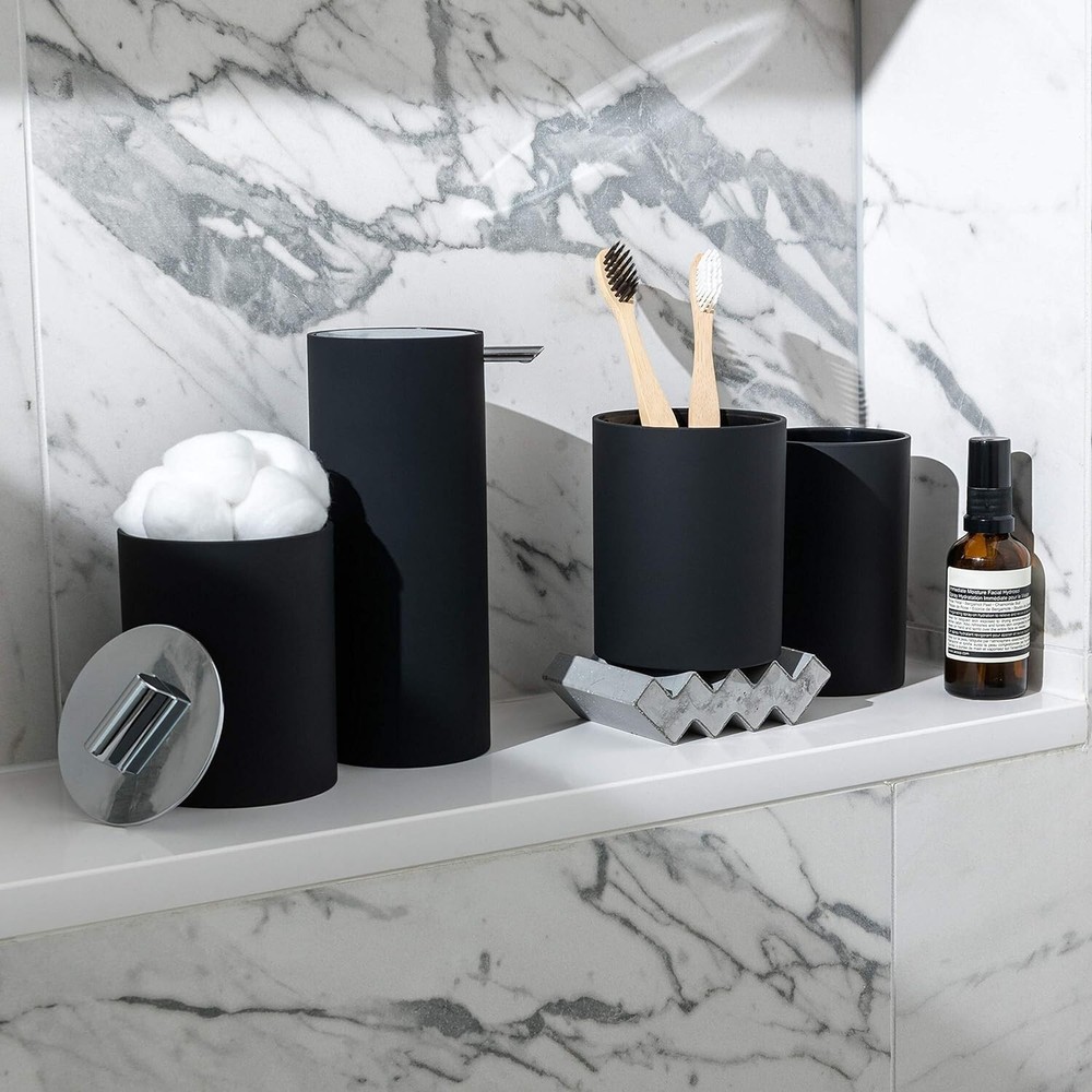 Sleek Matte Black Bathroom Accessory Set 4 Pcs Complete Bathroom Set Modern Bath