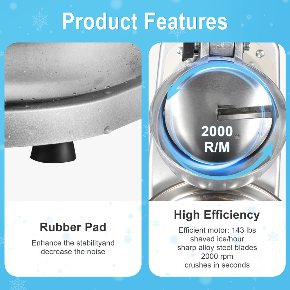 4PCS Electric Ice Crusher Shaver Machine High Efficiency Snow Cone Maker Silver