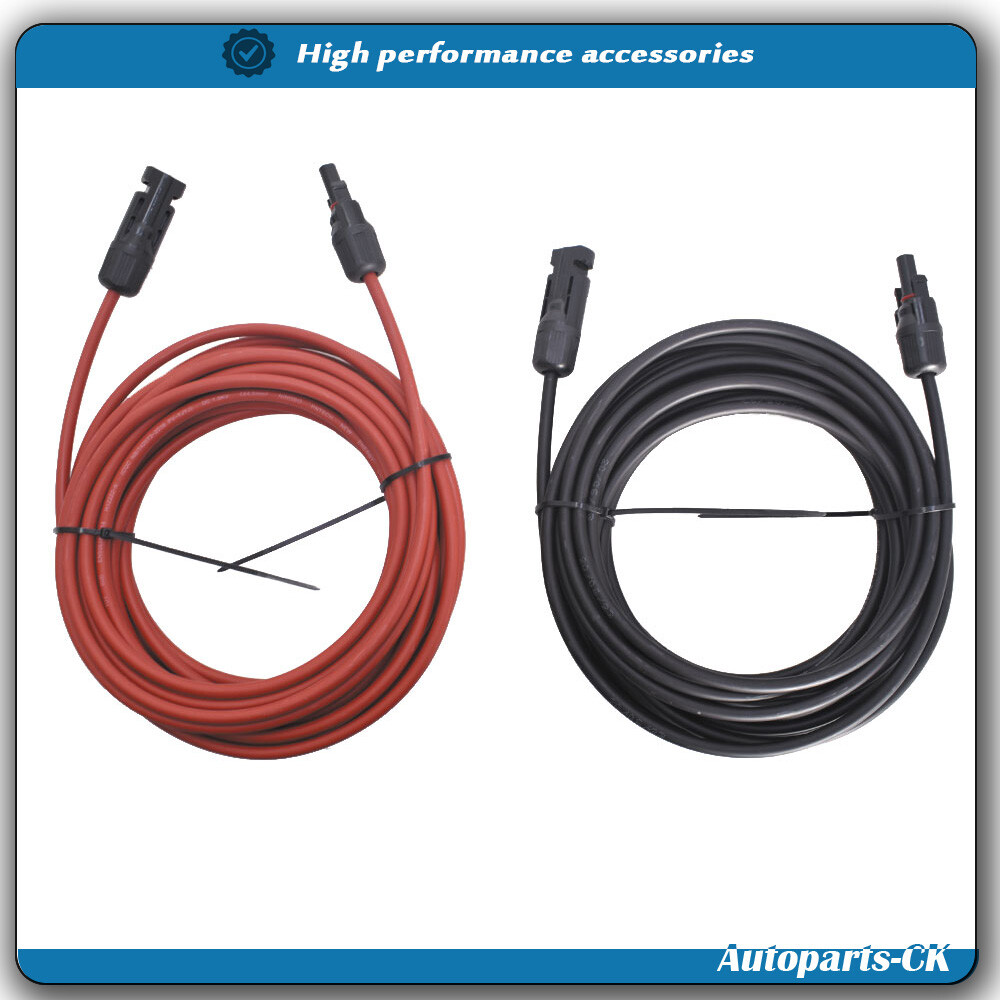 12AWG Solar Panel Extension Cable Wire Connector 1 Pair 30ft Black + Red