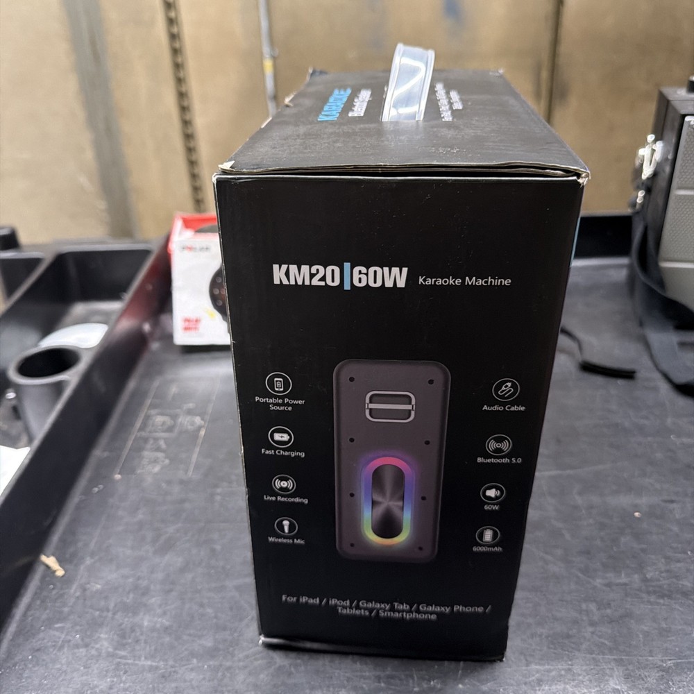 KM20 Karaoke Machine Bluetooth Speaker with two wireless microphones