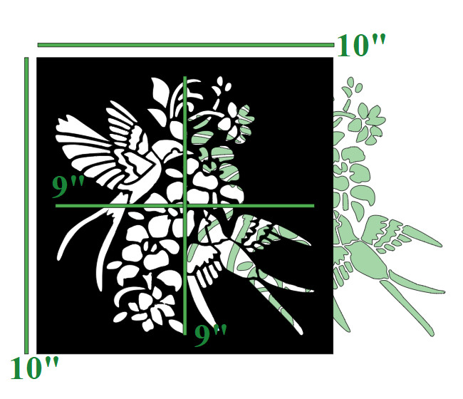 10"x10" Plastic Stencil - Floral Sparrow (MC759)