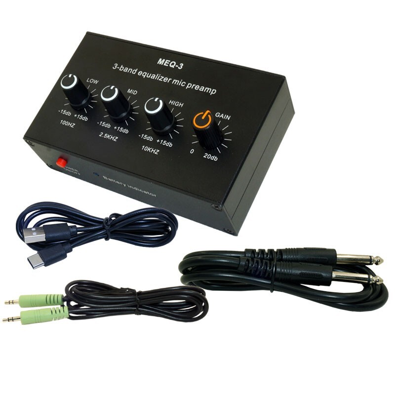 MEQ-3 3-Band Equalizer Microphone Amplifier Dynamic Mic Preamplifier 0-20dB tp1