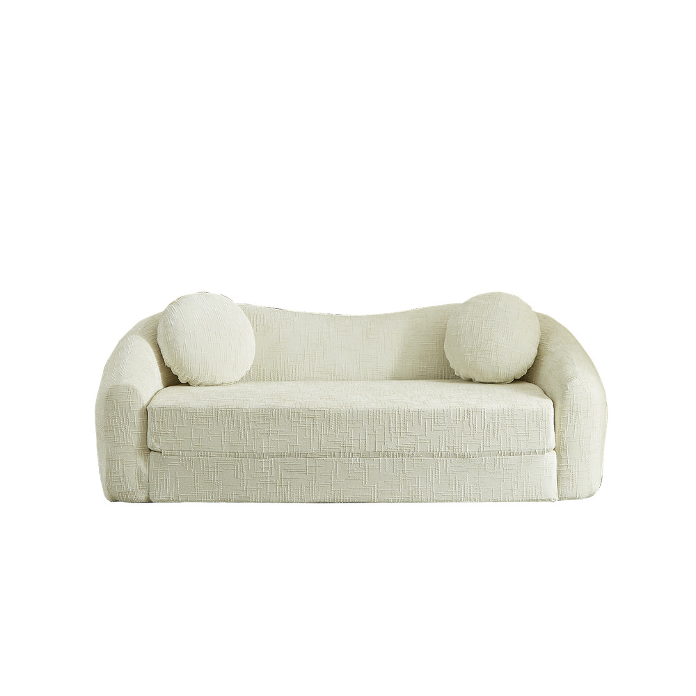 Curved Convertible Sofa Bed Folding Recliner Chenille Beige Sleeper