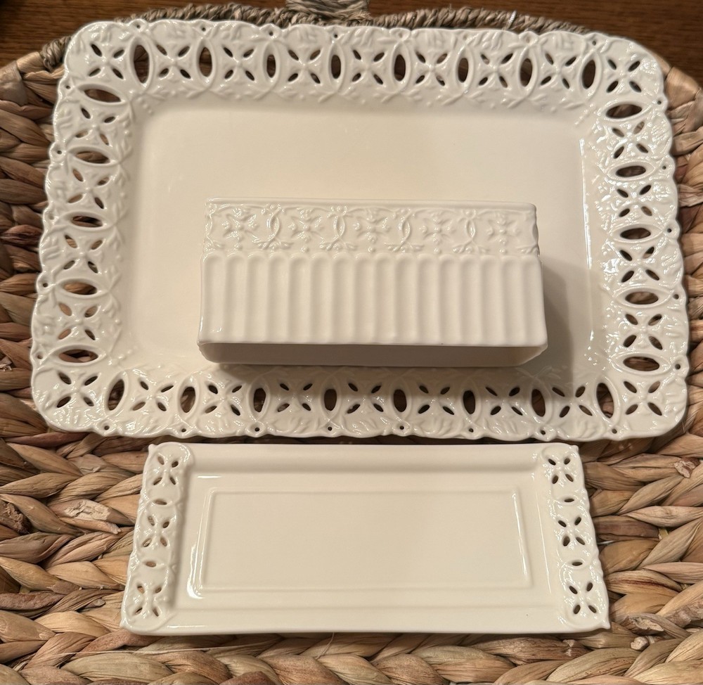 Godinger Cream Lace Serving Platter & Butter Dish