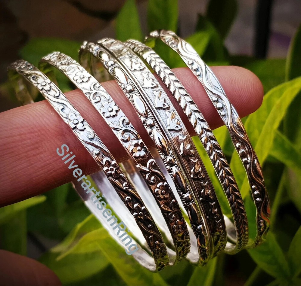 Set Of 7 Bangle Solid 925 Sterling Silver Beautiful Handmade Women Bangle, M1484
