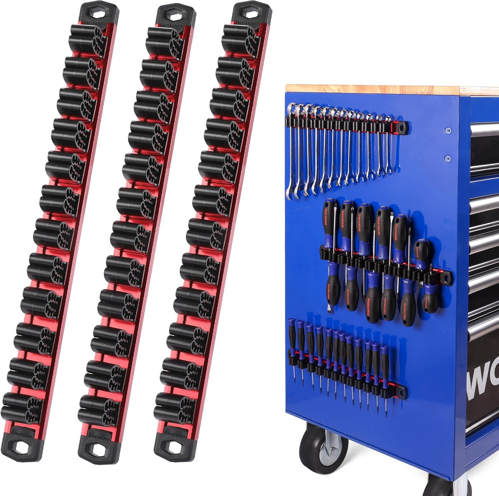 Wall-Mounted Magnetic Tool Storage Rail Organizer for Garage and Workshop