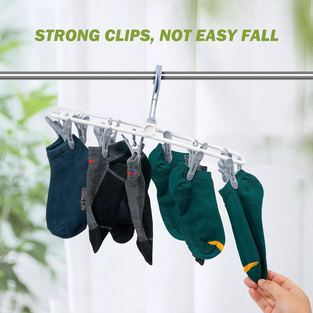 Clothes Drying Hanger with 12 Clips, 2 Pack Folding Portable Hanging Drying R...