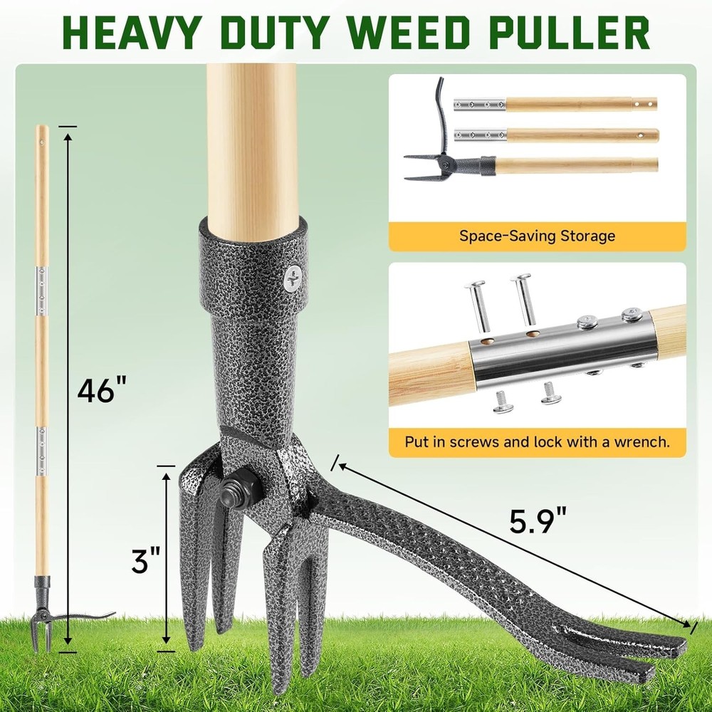 Weed Puller Tool, Stand Up Heavy Duty Weed Remover Tool with Long Handle & 4-...