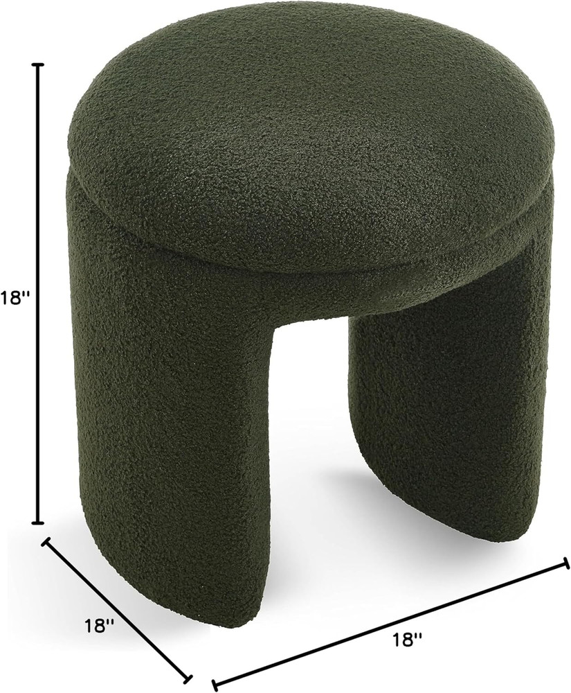 Modern Olive Green Teddy Fabric Ottoman - 18" Square Stool