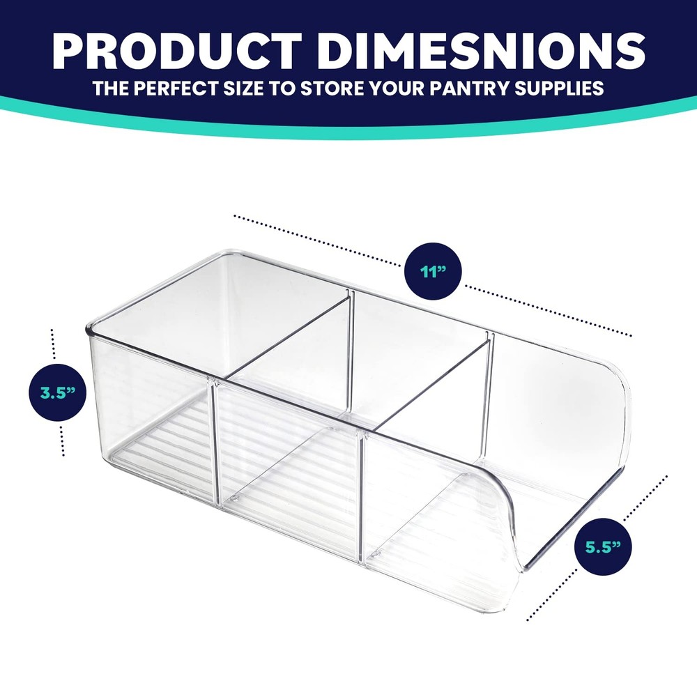 ELTOW 4Pack Snack Organizer, 3Compartment Plastic Bins with Removable Divider...