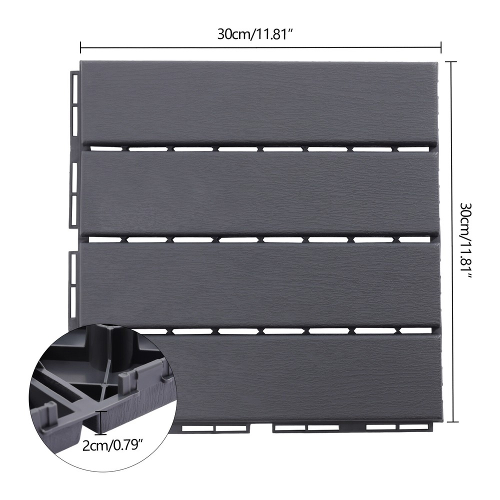 30 Pcs PB-319 Interlocking Deck Tiles Dark Gray Rectangular Efficient Drainage