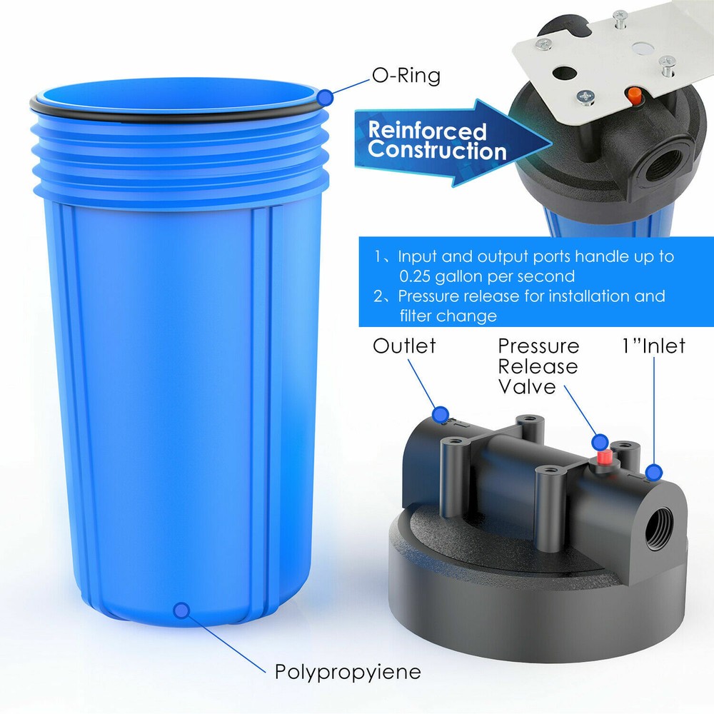10*4.5'' Big Blue Water Filter System + Spin Down Sediment Reusable Water Filter