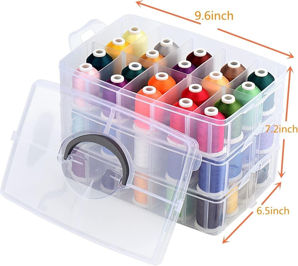 Embroidery Thread 63 Colors - 550yd Polyester Spools, Stackable Box, Starter Kit